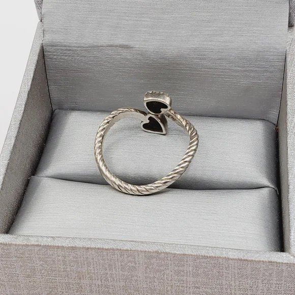 Genuine Diamond Accent 925 Sterling Silver Open Double Heart Rope Ring - Picture 2 of 6